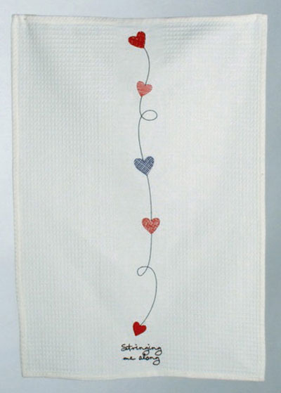 Stringing Me Along Embroidered Waffle Weave Dishtowel, by TAG