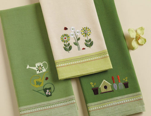 Watering Cans Embroidered Dishtowel, by DII