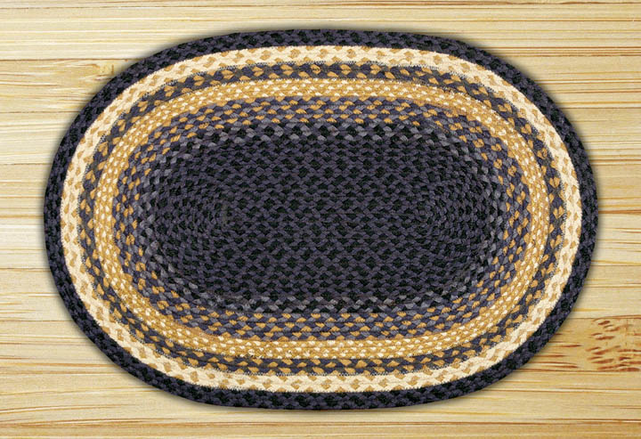 20 x 30 inch Light/Dark Blue and Mustard Oval Jute Rug, by Capitol Earth Rugs.