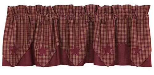 Applique Star Burgundy Layered Valance, by Victorian Heart