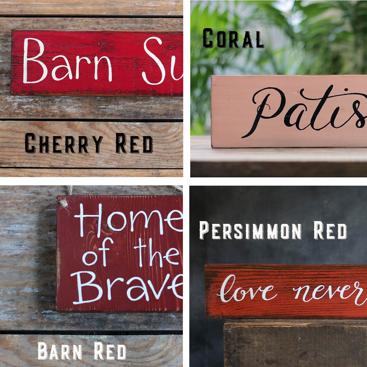 Colors - Cherry, Coral, Barn Red, Persimmon