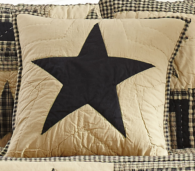 4PC JAMESTOWN STAR BLACK AND TAN QUEEN PATCHWORK QUILT SET BEDDING PACKAGE. 