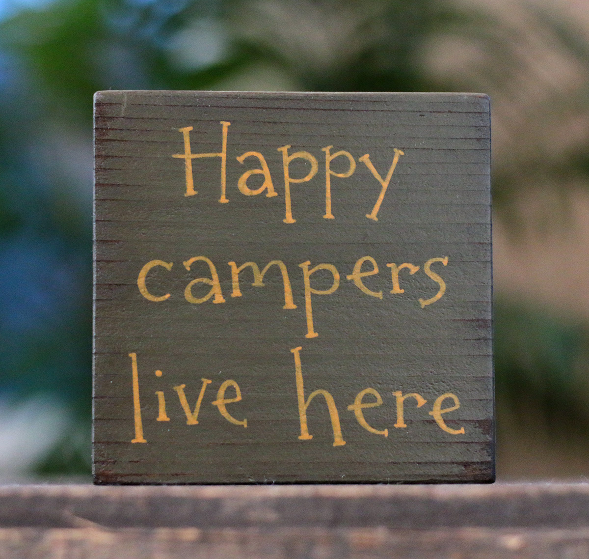 Cabin Wall Decor Happy Campers Live Here Sign Rustic Lodge Decor Hand Painted 4" 