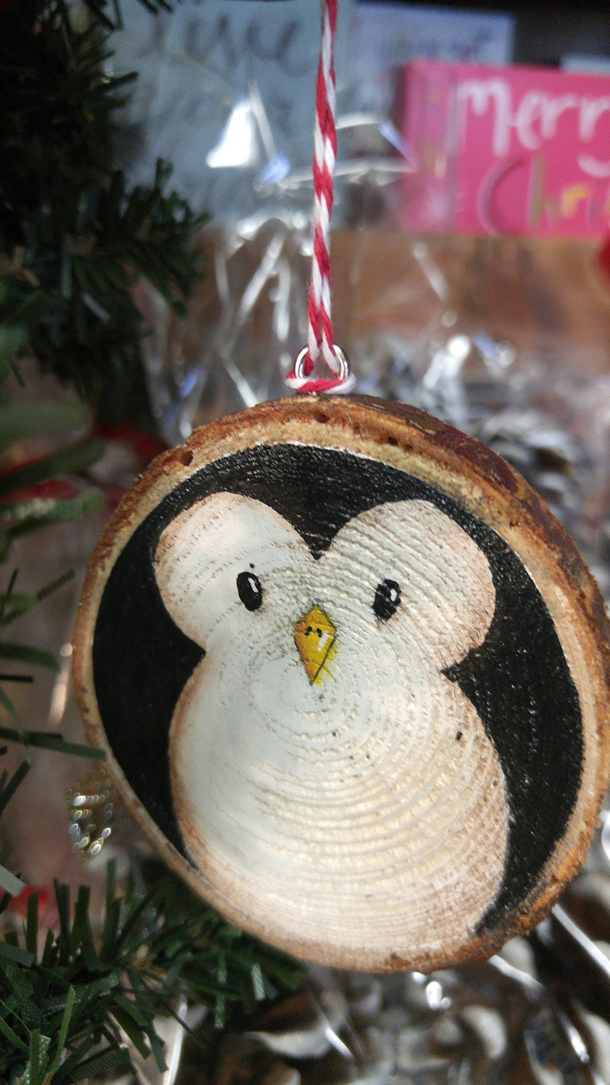 Penguin Hand-painted Wood Slice Ornament, by Our Backyard ...