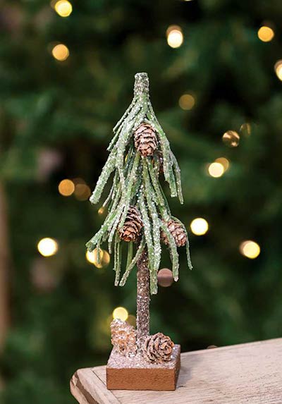 Glittered Pine Tree with Cones - 8 inch