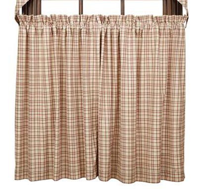 Tacoma Cafe Curtain - 36 inch (Red and Cream Plaid)