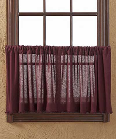 Tobacco Cloth Merlot Cafe Curtains - 24 inch Tiers