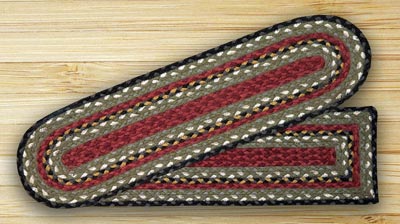 Burgundy, Olive, and Charcoal Braided Jute Stair Tread - Oval
