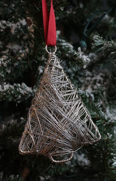 Silver Wrapped Metal Tree Ornament