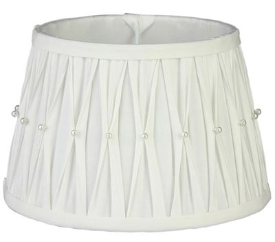 White Pleated Lamp Shade with Pearls - 12 inch