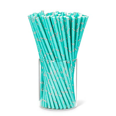 Aqua Candy Cane Paper Straws (Set of 25)