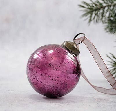 Mulberry Crackled Glass 2 inch Ball Ornament