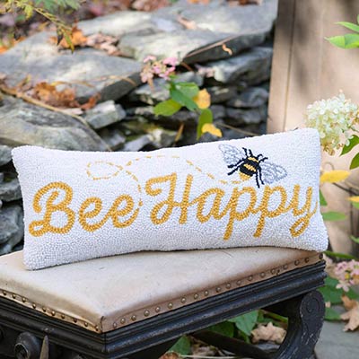 Bee Happy Hooked Pillow