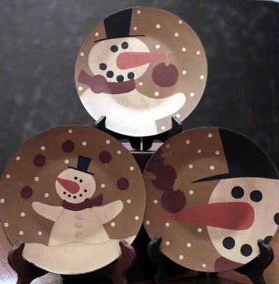 Snowman and Bulbs Plates (Set of 3)