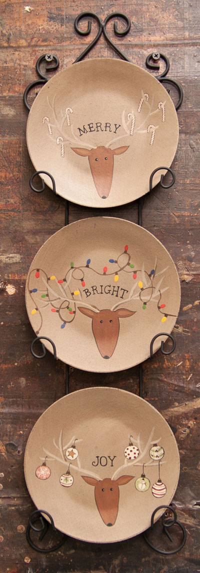 Merry, Joy, Bright Reindeer Plates (Set of 3)