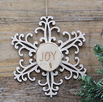 Snowflake Wood Slice Ornament - Joy
