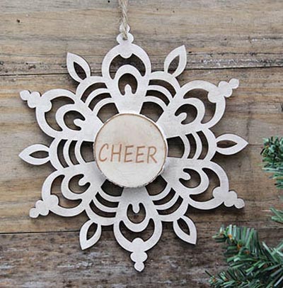 Snowflake Wood Slice Ornament - Cheer