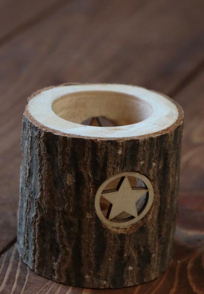 Wooden Tealight Holder with Stars