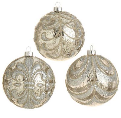 Antiqued Silver Beaded Glass Ornament
