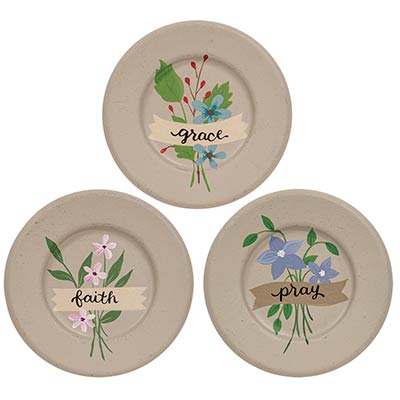 Faith Pray Grace Flower Plates (Set of 3)