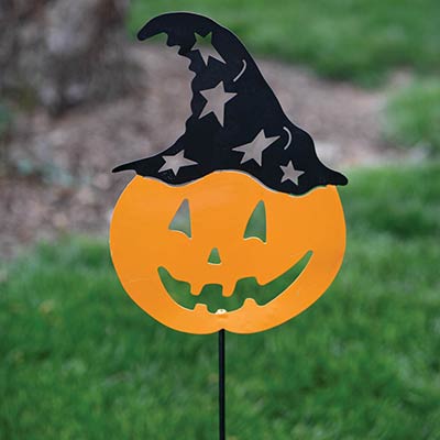Pumpkin with Witch Hat Garden Stake