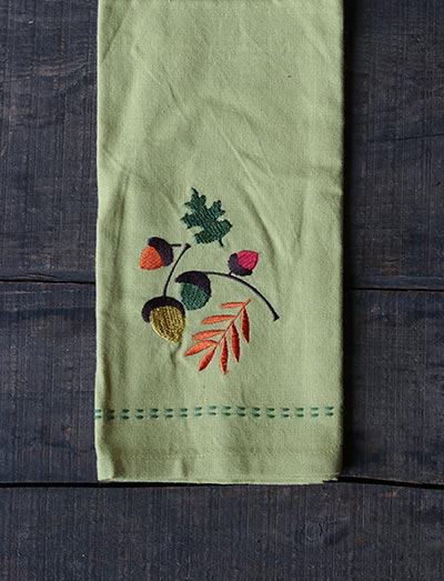Acorn Embroidered Guest Towel - Split Pea Green