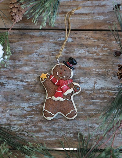 Gingerbread Boy Ornament with Striped Scarf