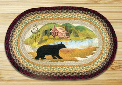 Cabin Bear Oval Patch Braided Rug