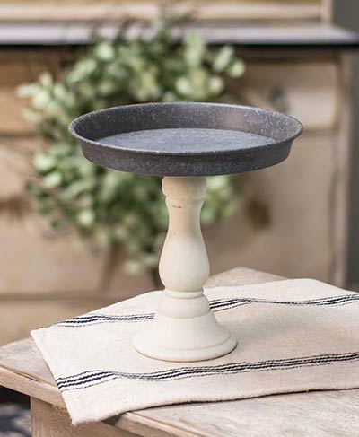 Distressed White Pedestal Candle Tray - 7 inch