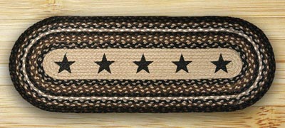 New Primitive Green Tan Red Star Braided Rug Jute Candle Mat Table Runner 28" 