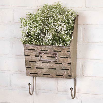 Olive Bucket Wall Caddy with Hooks