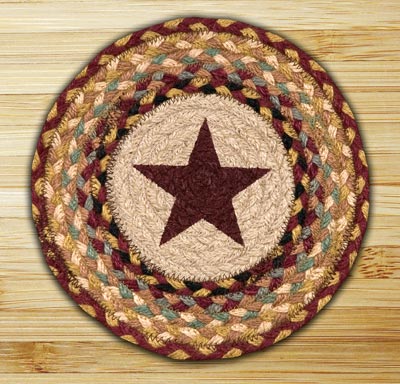 Burgundy Star Braided Jute Tablemat - Round (10 inch)