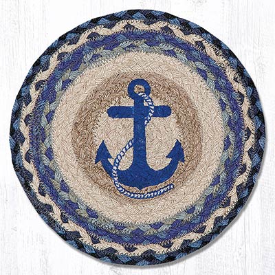 Navy Anchor Braided Tablemat - Round (10 inch)