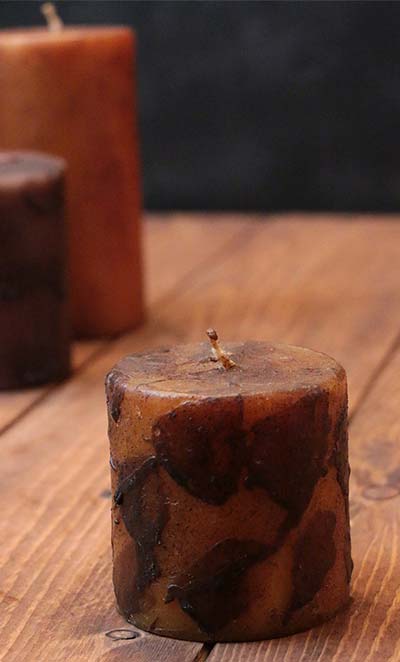 Mustard Primitive Dripped Wax Pillar Candle - 3 x 3 inch
