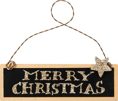 Merry Christmas Tin Sign Ornament - Black