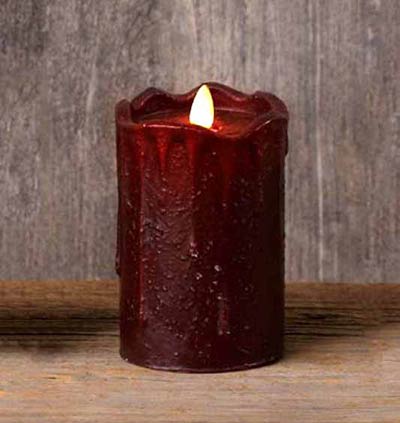 Burgundy Primitive Flameless Pillar Candle (with Timer) - 5 inch