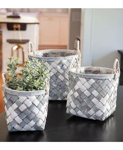 Grey & White Wooden Baskets (Set of 3)