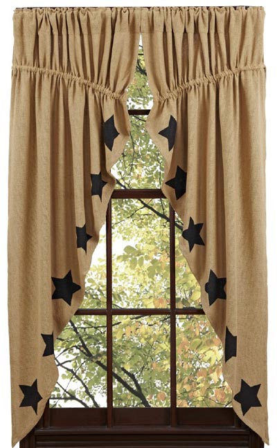 Burlap Black Star Prairie Curtain (63 inch)