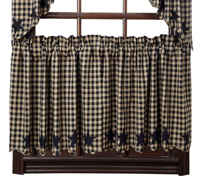Black Star Cafe Curtains - 24 inch Tiers (Black and Tan)