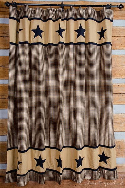 Black Check Shower Curtain with Black Star Border