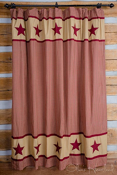 Burgundy Check Shower Curtain with Star Border