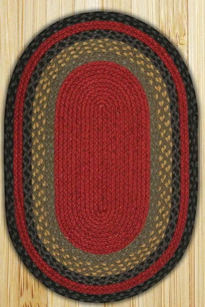 Burgundy, Olive, and Charcoal Oval Jute Rug - 27 x 45 inch