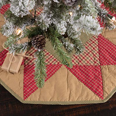 New Primitive Red Green Quilt DOLLY STAR Quilted Christmas Tree Skirt 48"