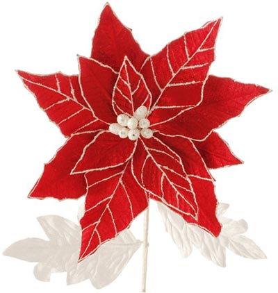 Red & White Poinsettia Pick