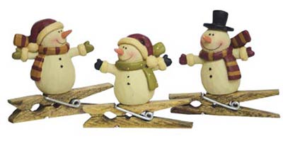 Primitive Snowman Clip Ornaments (Set of 3)