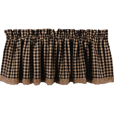 Heritage House Black Check Valance with Lace