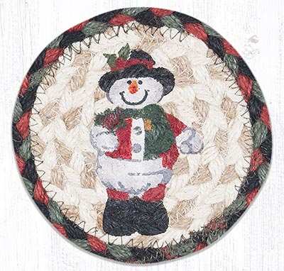 Snowman in Top Hat Braided Coaster