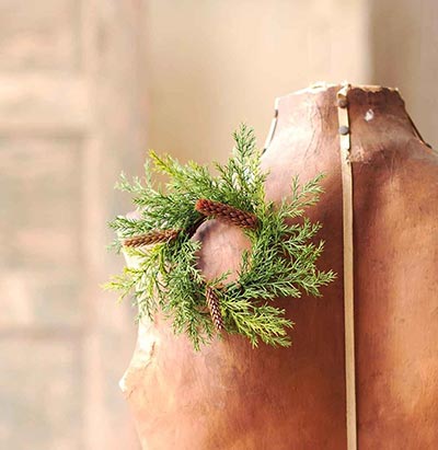 Prickly Pine 2 inch Candle Ring - Christmas Green