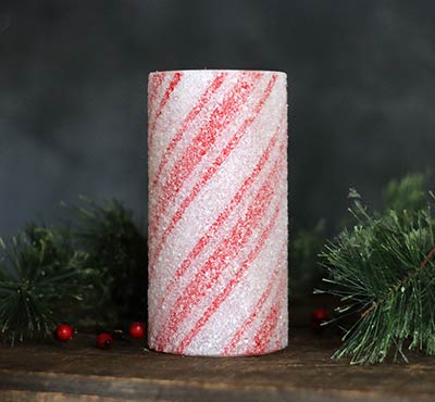 Candy Cane Battery 6 inch Pillar Candle with Timer