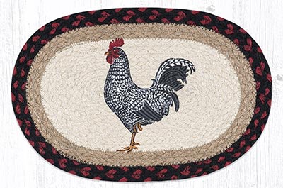 Black & White Rooster Printed Braided Oval Tablemat